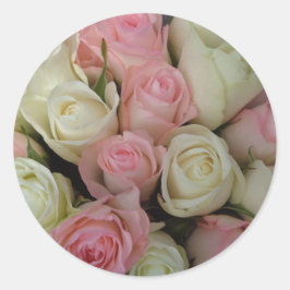 Snygg Rosa Vit ros Flower Bouquet Sticker Runt Klistermärke