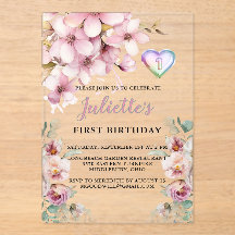 Snygg Rosa Watercolor Flowers First Birthday