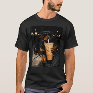 Snygg Rottweiler Hund Dricker Iced Coffee Meme T Shirt