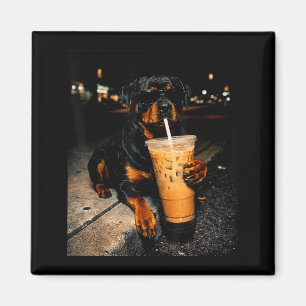 Snygg rottweiler som dricker iskaffe rolig hundkon magnet