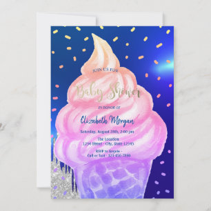 Snygg Royalblå Glasskon Baby Shower Inbjudningar