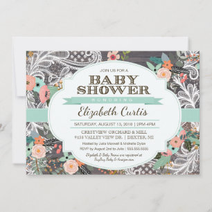 Snygg Rustic Blommigt & Snöre Boho Baby Shower Inbjudningar