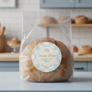 Snygg Rutig Blå Croissant Baka Produkt Runt Klistermärke