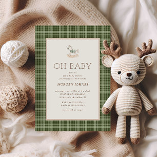 Snygg Rutig Gunghäst Baby Shower Inbjudningar