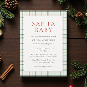 Snygg Rutig Santa Baby Shower Inbjudningar