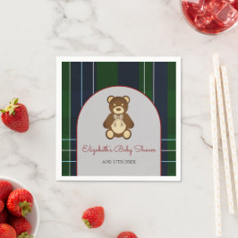 Snygg rutig Teddybjörn Baby Shower Pappersservett