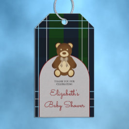 Snygg rutig teddybjörn bebisshower presentetikett