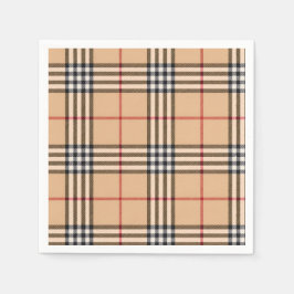 Snygg rutig varm tan bas vit svart brun tartan pappersservett