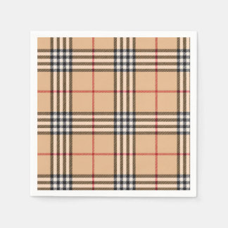 Snygg rutig varm tan bas vit svart brun tartan pappersservett