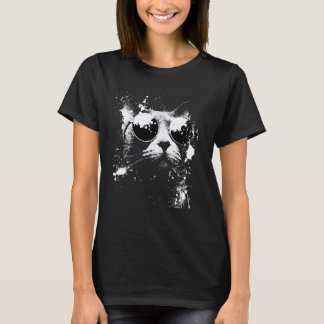 Snygg rysk blå katt med solglasögon Vit stänk T Shirt