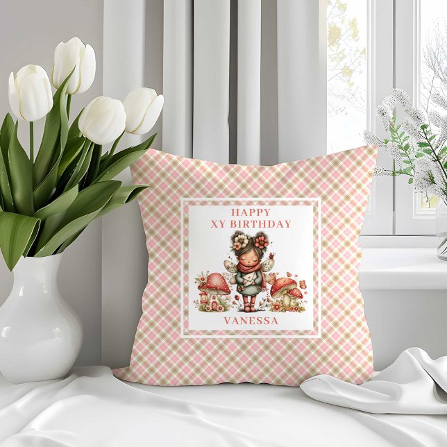 Snygg Sagoprinsessa Rosa Blommor Flickas Födelseda Kudde (Fancy Fairy Pink Flowers Girl Birthday Throw Pillow)