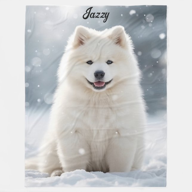 Snygg Samoyed Personlig Fleecefilt (Framsidan)