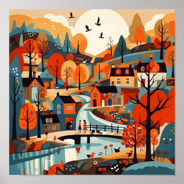 Snygg Scandi Village Art Poster (Framsidan)