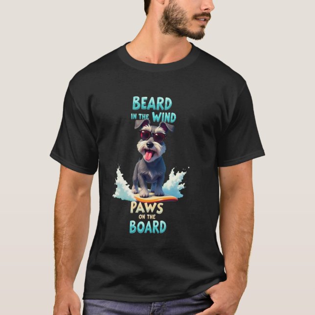 Snygg Schnauzer Surfande Hund T Shirt (Framsida)