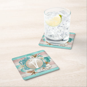 Snygg Seashell- och Beach-design Underlägg Papper Kvadrat