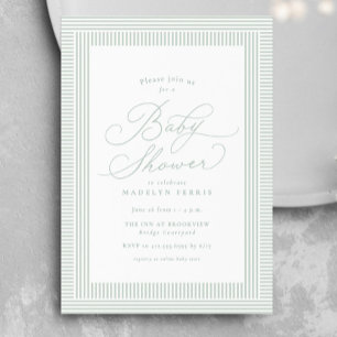 Snygg seersucker-rand neutral grön baby shower inbjudningar