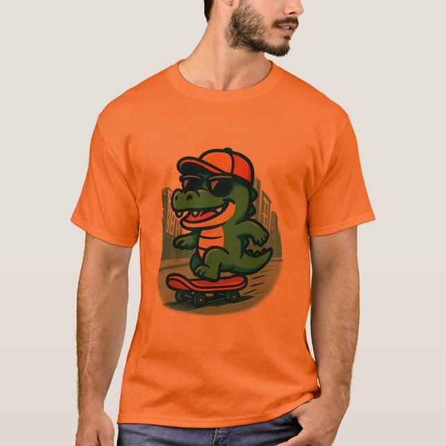 Snygg seriefigur av krokodil som skateboardar t shirt (Framsida)