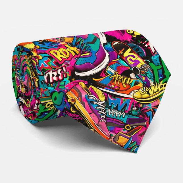 Snygg seriefigur graffiti rutigt mönster  slips (Rullad)