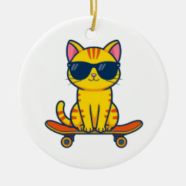 Snygg seriefigur på skateboard med solglasögon för julgransprydnad keramik