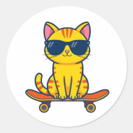 Snygg seriefigur på skateboard med solglasögon för runt klistermärke