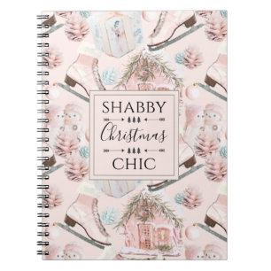 Snygg Shabby chic Rosa jul Mönster Anteckningsbok