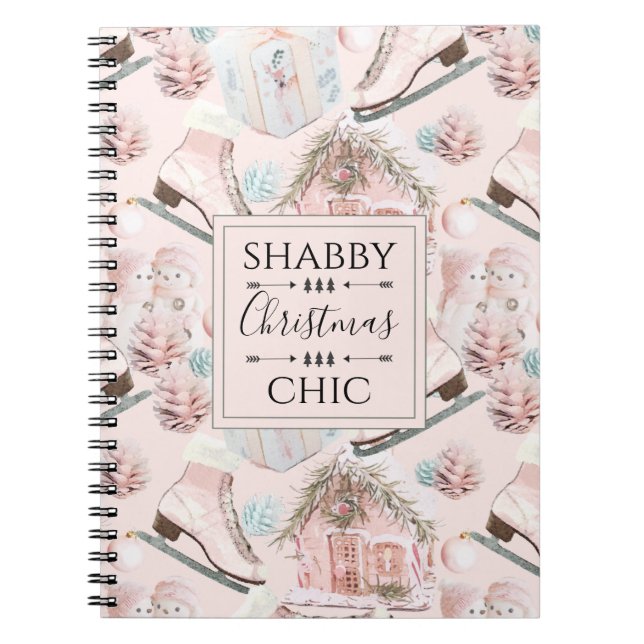 Snygg Shabby chic Rosa jul Mönster Anteckningsbok (Framsidan)