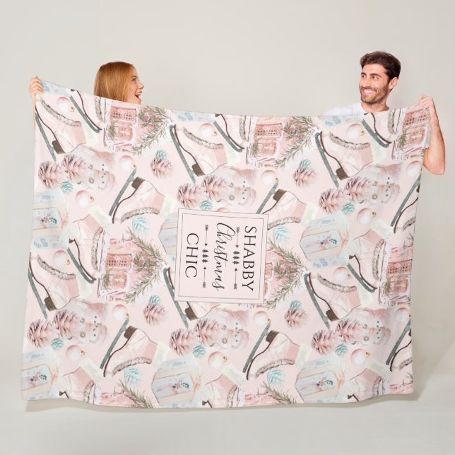 Snygg Shabby chic Rosa jul Mönster Fleecefilt (På plats)