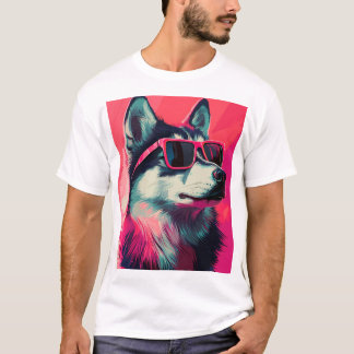 Snygg sibirisk husky hund med solglasögon t shirt