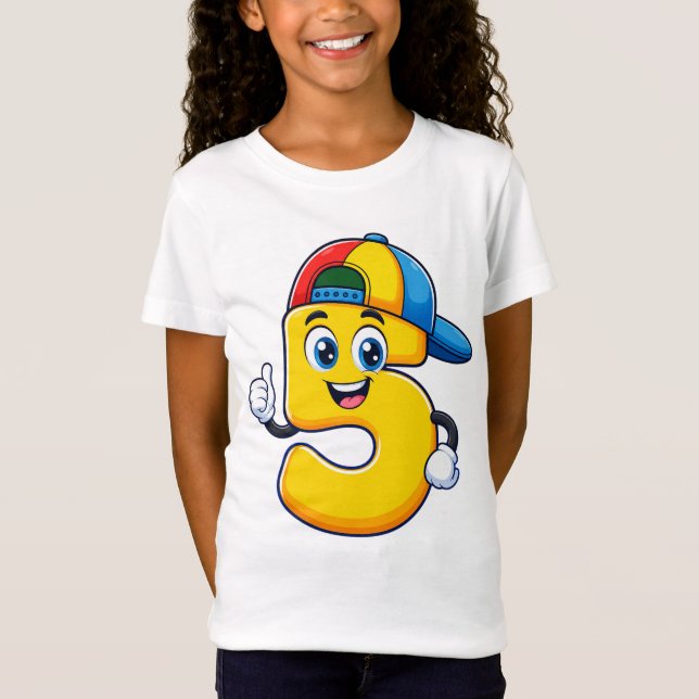 Snygg siffra 5 barn t-shirt – rolig tecknad stil (Framsida)
