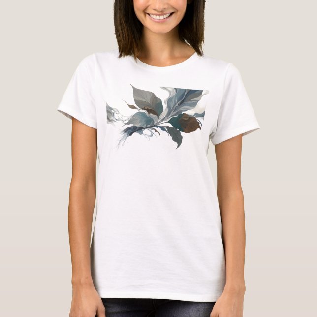 Snygg silver abstrakt bladkonsttryck t shirt (Framsida)