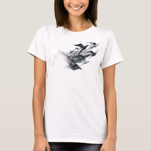 Snygg silver abstrakt fågelmode tryck t shirt (Framsida)