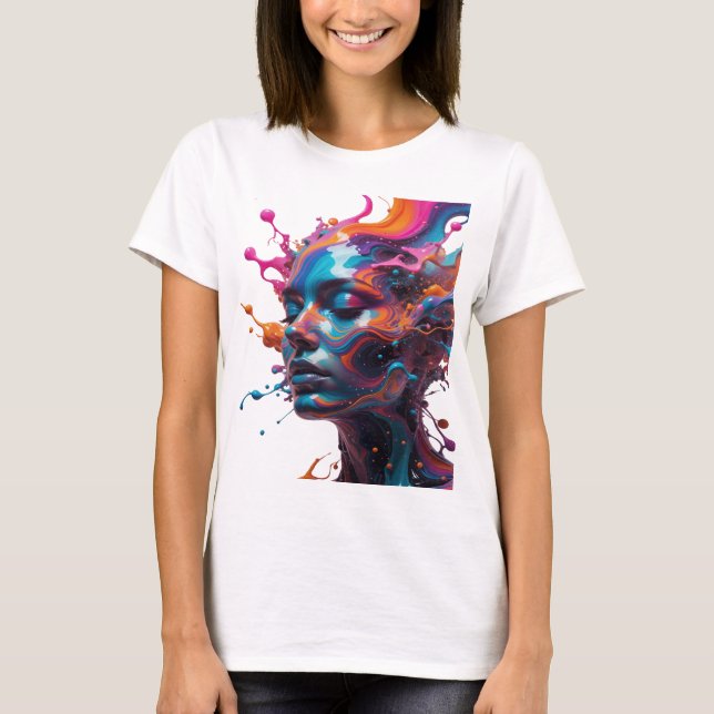 Snygg Silver ABSTRAKT KONST Statement T-shirt (Framsida)