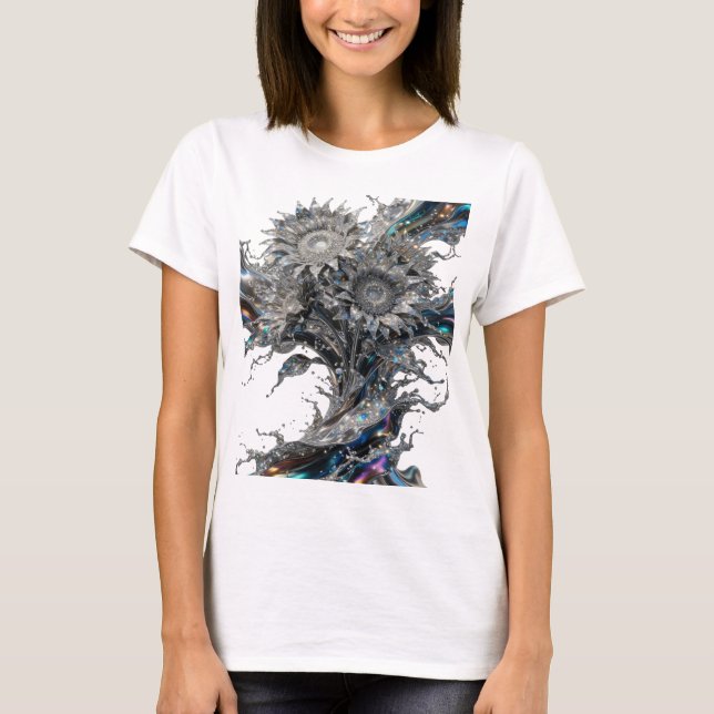 Snygg Silver ABSTRAKT KONST Statement T-shirt (Framsida)