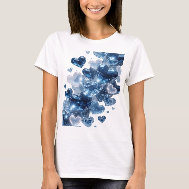 Snygg Silver BLUE HEARTS Statement T-shirt (Framsida)