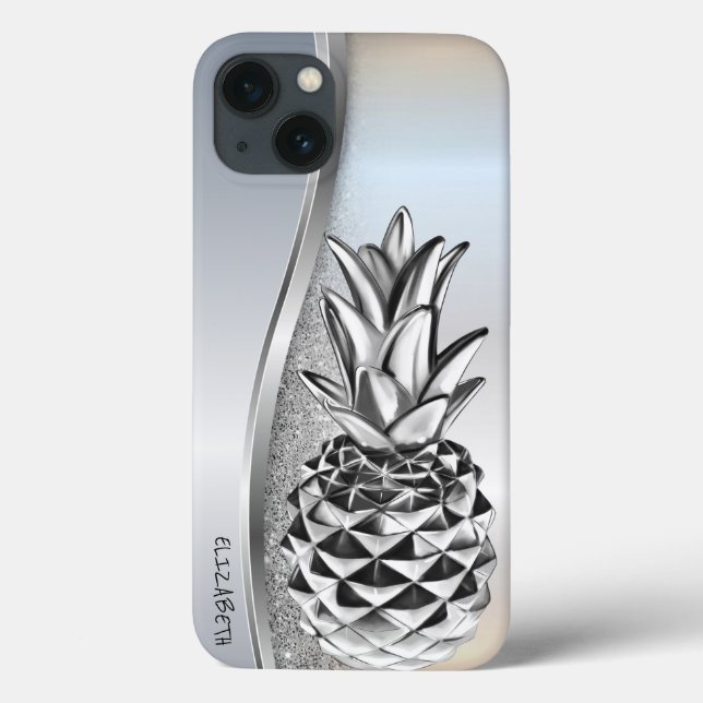 Snygg silver glitter metallisk ananas tropisk  (Baksida)