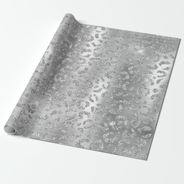 Snygg silver glitter vilda leopardfläckar mönster presentpapper (Utrullad)
