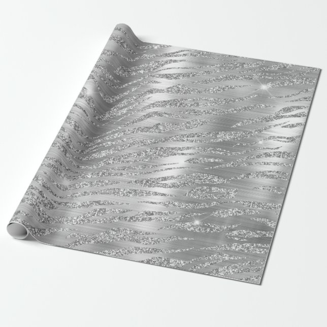 Snygg silver glitter vilda tiger ränder mönster presentpapper (Utrullad)