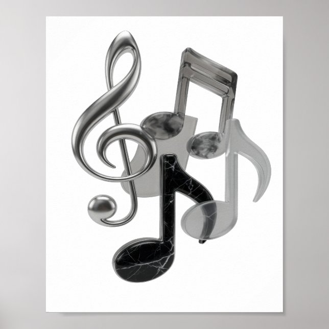Snygg Silver MUSIC IN MOTION Slogandesign Poster (Framsidan)