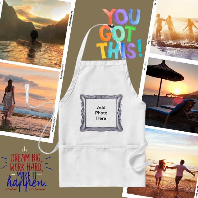 Snygg silver ram Lägg till foto här Förkläde (Fancy Silver Frame Add Photo Here Adult Apron)