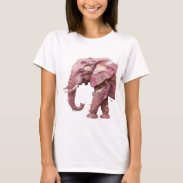 Snygg Silver ROSA ELEFANT Tryck T Shirt