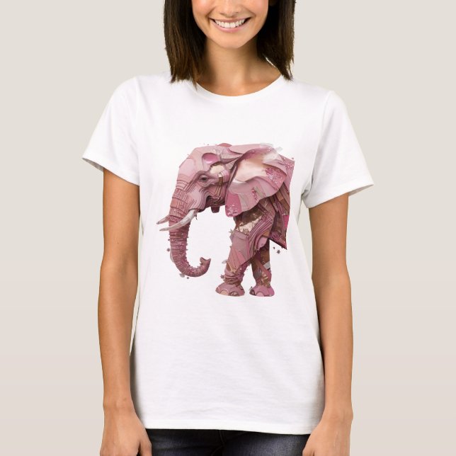 Snygg Silver ROSA ELEFANT Tryck T Shirt (Framsida)