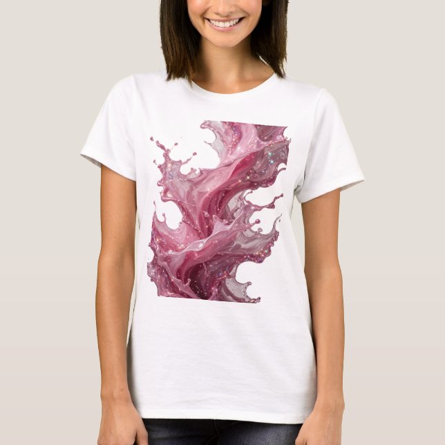 Snygg Silver Rosa Vätskesprut Grafisk T-shirt (Framsida)