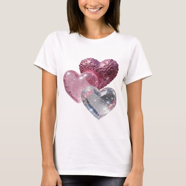 Snygg Silver THREE HEARTS T-shirt (Framsida)