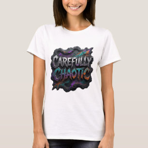 Snygg Silver VÅGRÄTT KAOTISKT Konstnärligt Motiv T Shirt