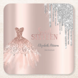 Snygg silverglitter som dropar, klänning rose gold underlägg papper kvadrat