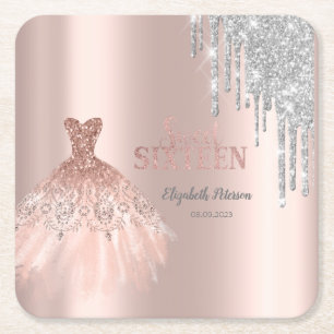 Snygg silverglitter som dropar, klänning rose gold underlägg papper kvadrat