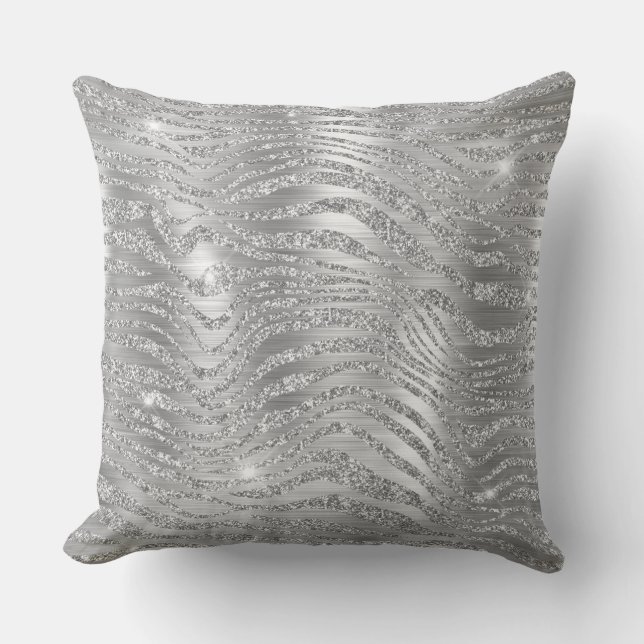 Snygg silverglitter vilda zebraränder mönster kudde (Framsida)