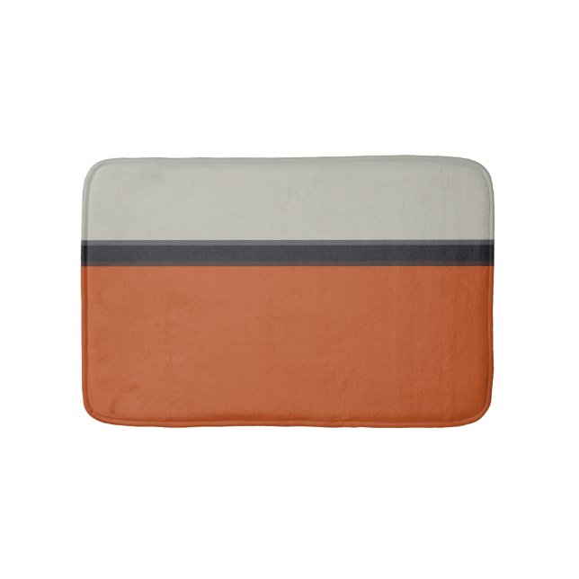 Snygg silvergrå marin orange röd randig mönster badrumsmatta (Framsidan)