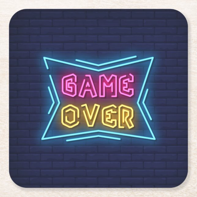 Snygg simulerad neon GAME OVER-skylt Underlägg Papper Kvadrat (Framsidan)