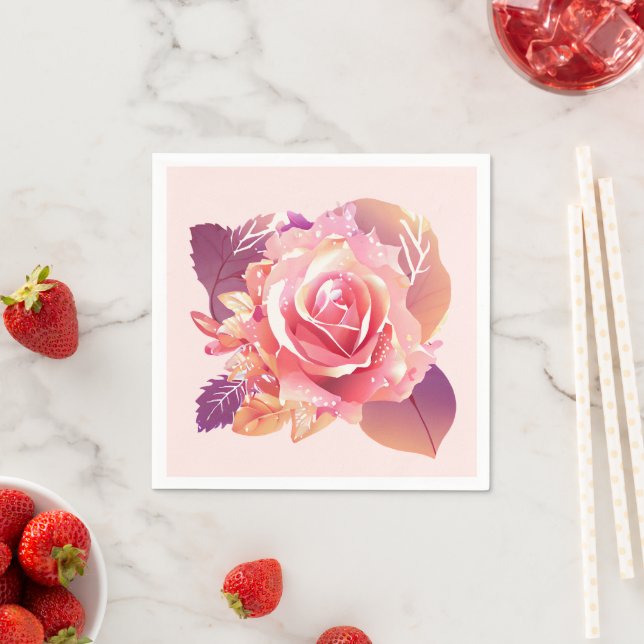 Snygg Single Rosa ros Pappersservett (Insitu)